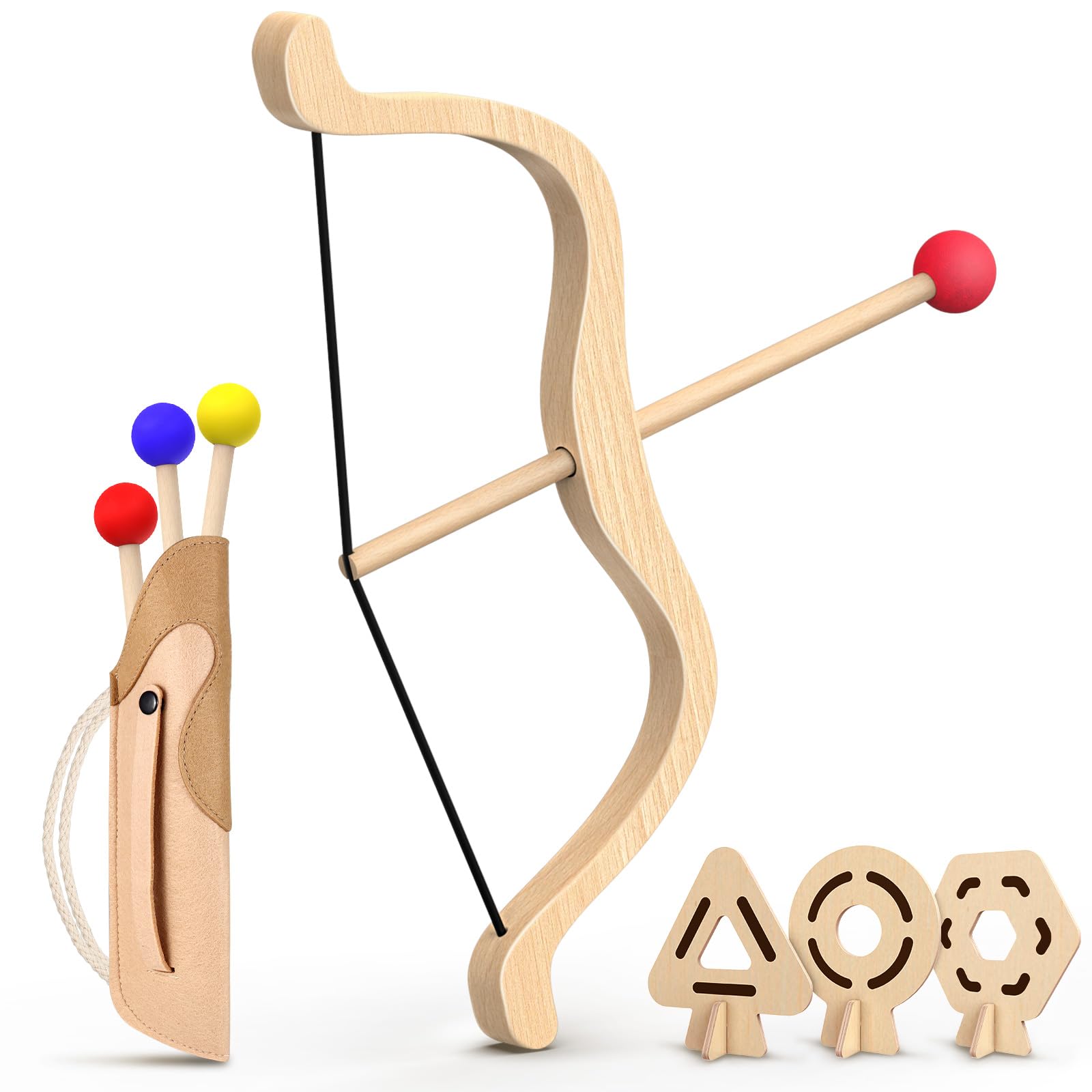 Set di Tiro con l'Arco in Legno per Bambini con 3 Frecce, 3 Bersagli e Faretra