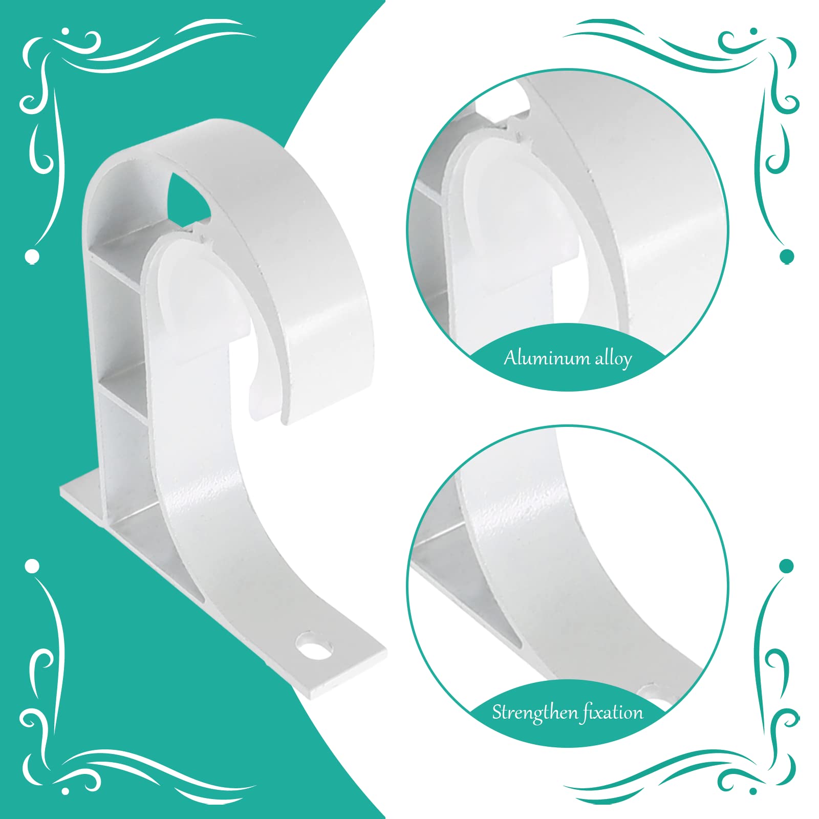 Rierdge 4 Pcs Sturdy Single Curtain Brackets, Ceiling Mount Curtain Holder for 1 Inch Rod, Heavy Duty with Plastic Buckle, Aluminum Alloy (Ivory)