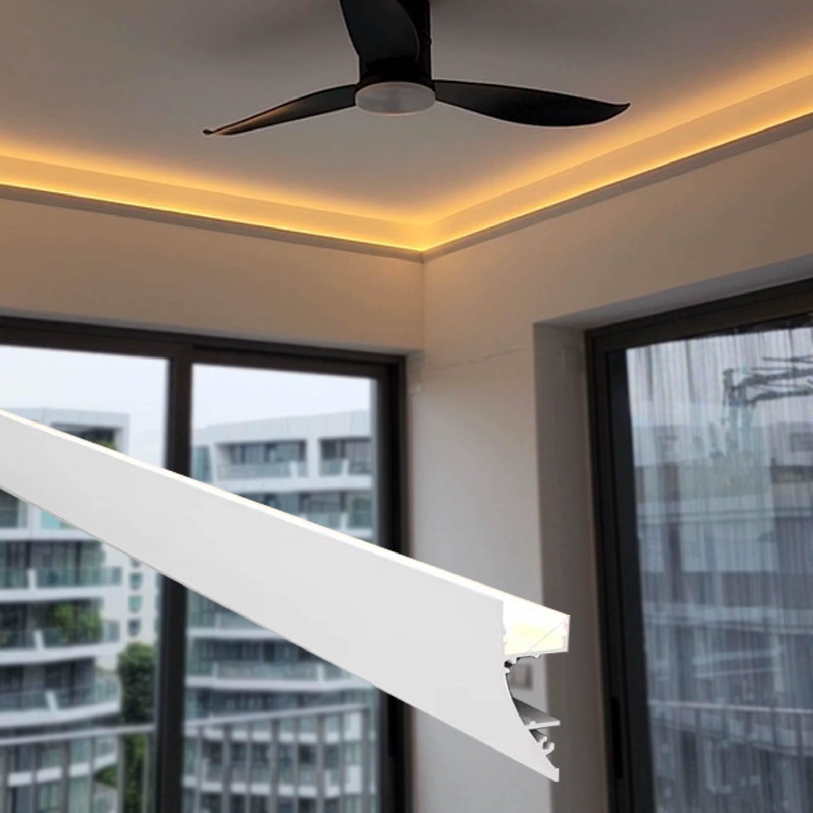 Aluminiumprofil für LED-Lichtstreifen, flexible Zierleiste, Wand, Decke, Eckdekoration, indirekte Beleuchtung, 21 m weißer K