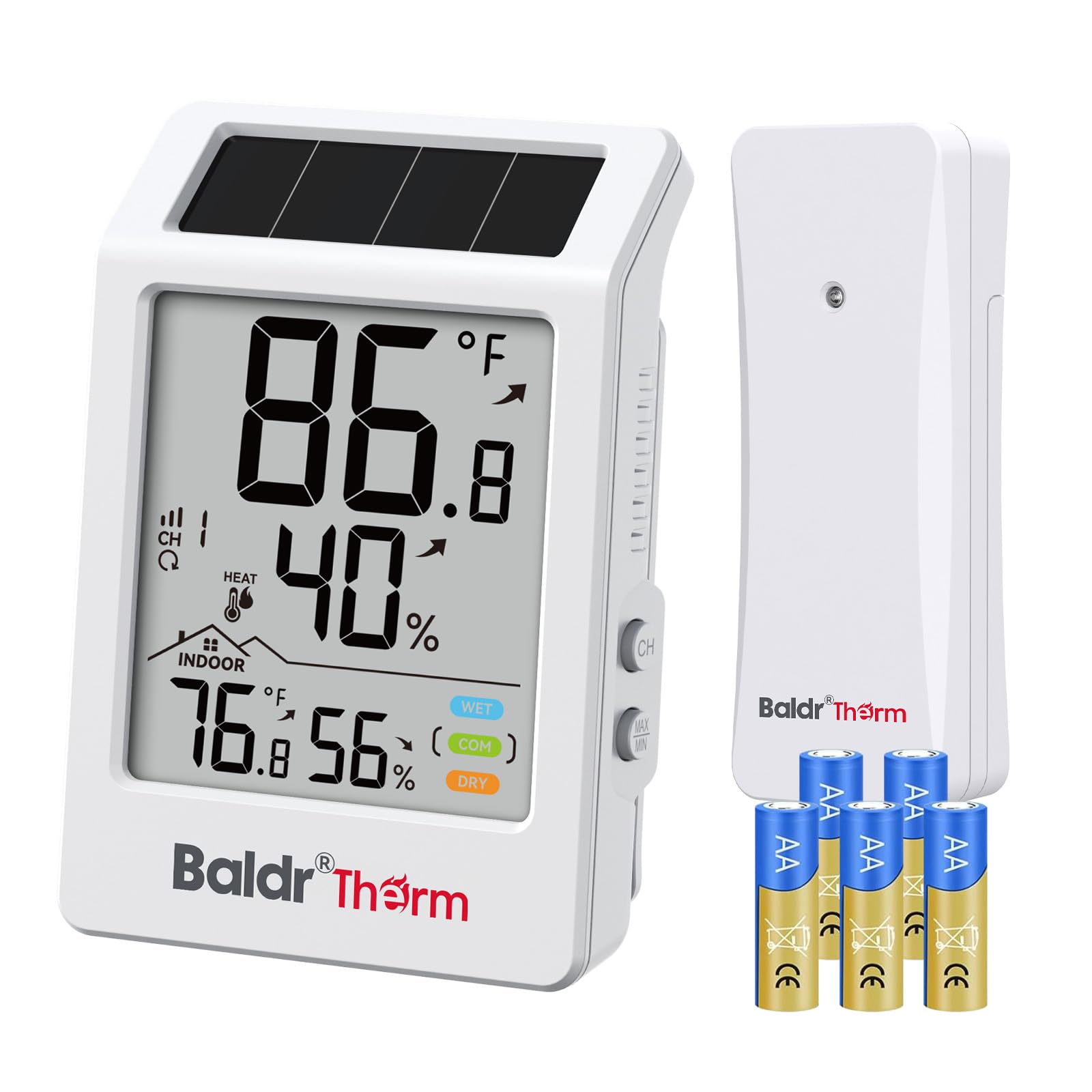 BaldrTherm Indoor Outdoor Thermometer Wireless, Digital Temperature Humidity Monitor, Temperature Gauge with 330ft Range | Solar & Battery Hybrid Power for Greenhouse, Patio, Home, 1 Sensor-image-17