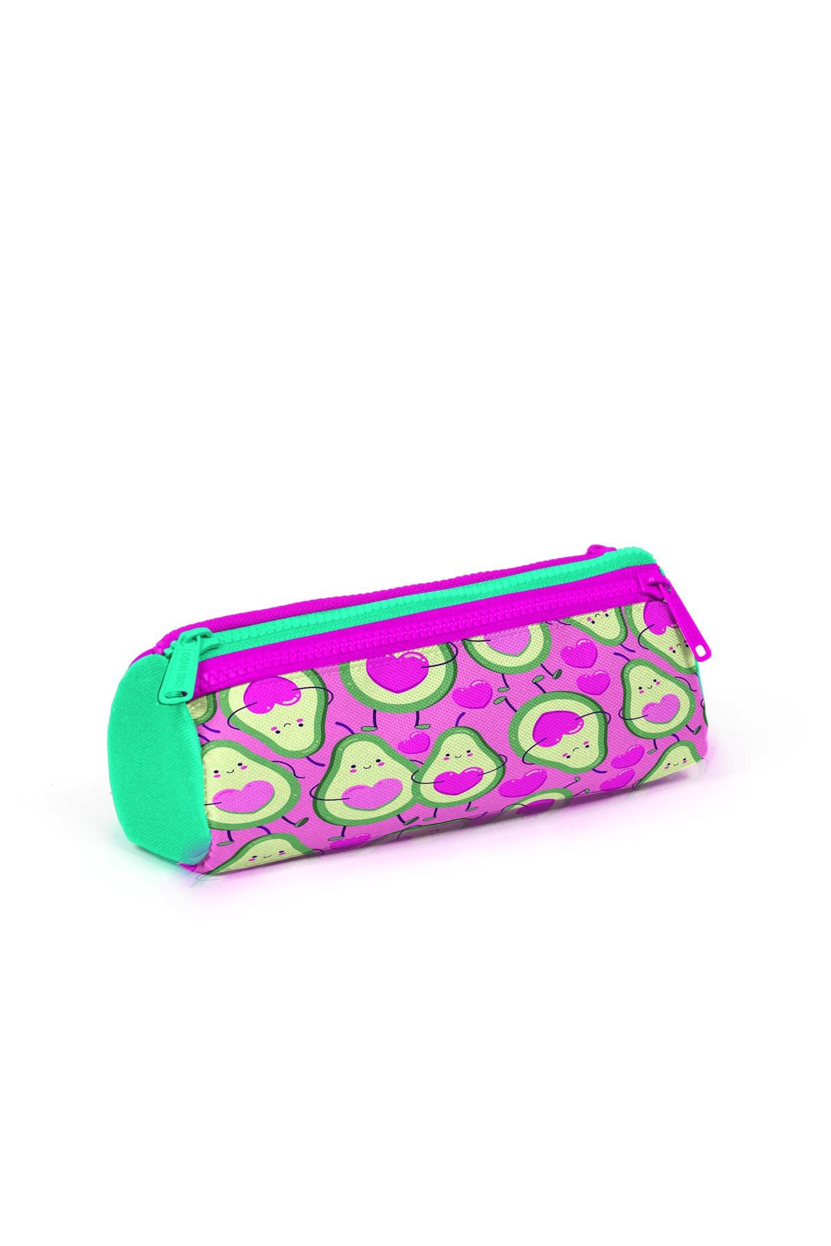 Coral High Estuche Infantil de Tres Compartimentos, Color Rosa Claro, Verde Agua, Estampado Avakoda