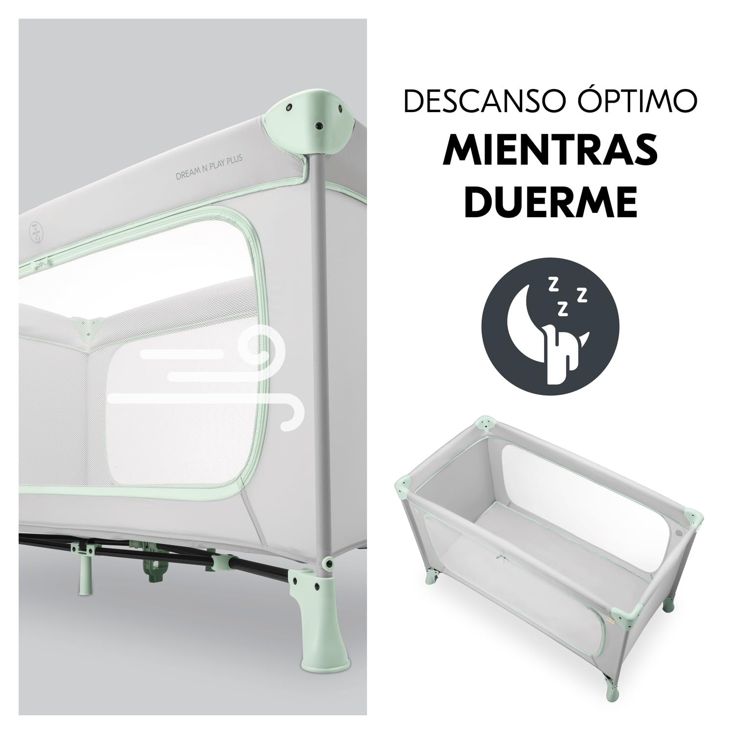 hauck Dream N Play Plus Cuna de Viaje Bebe - Plegado Compacto - Dusty Mint