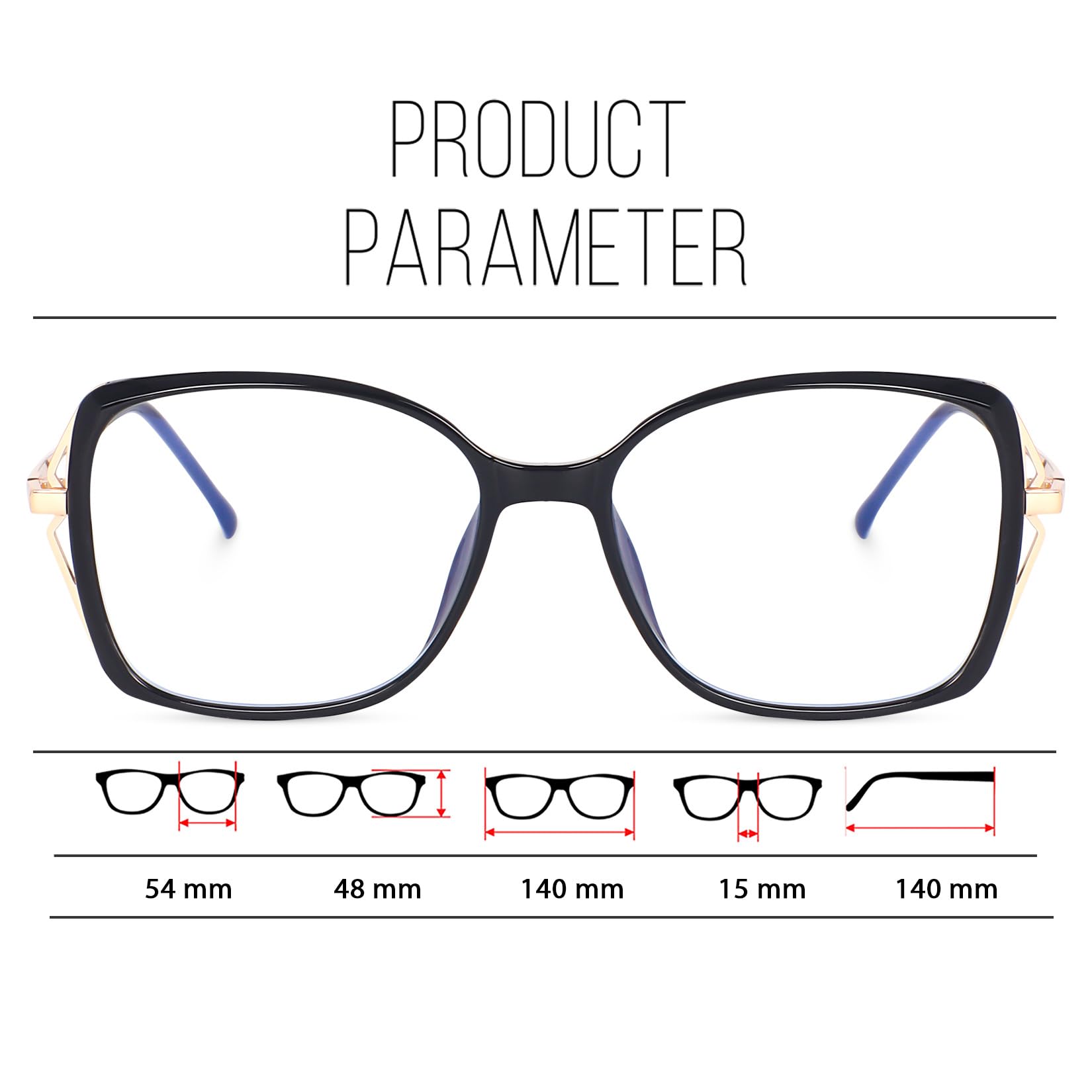 Poshh Eyewear Zero Power Blue Light Blocking Anti Glare Computer Glasses For Women | Anti Glare Glasses | Butterfly Transparent Cateye Glasses For Girls | UV Protection Glasses | (Golden Black) 1