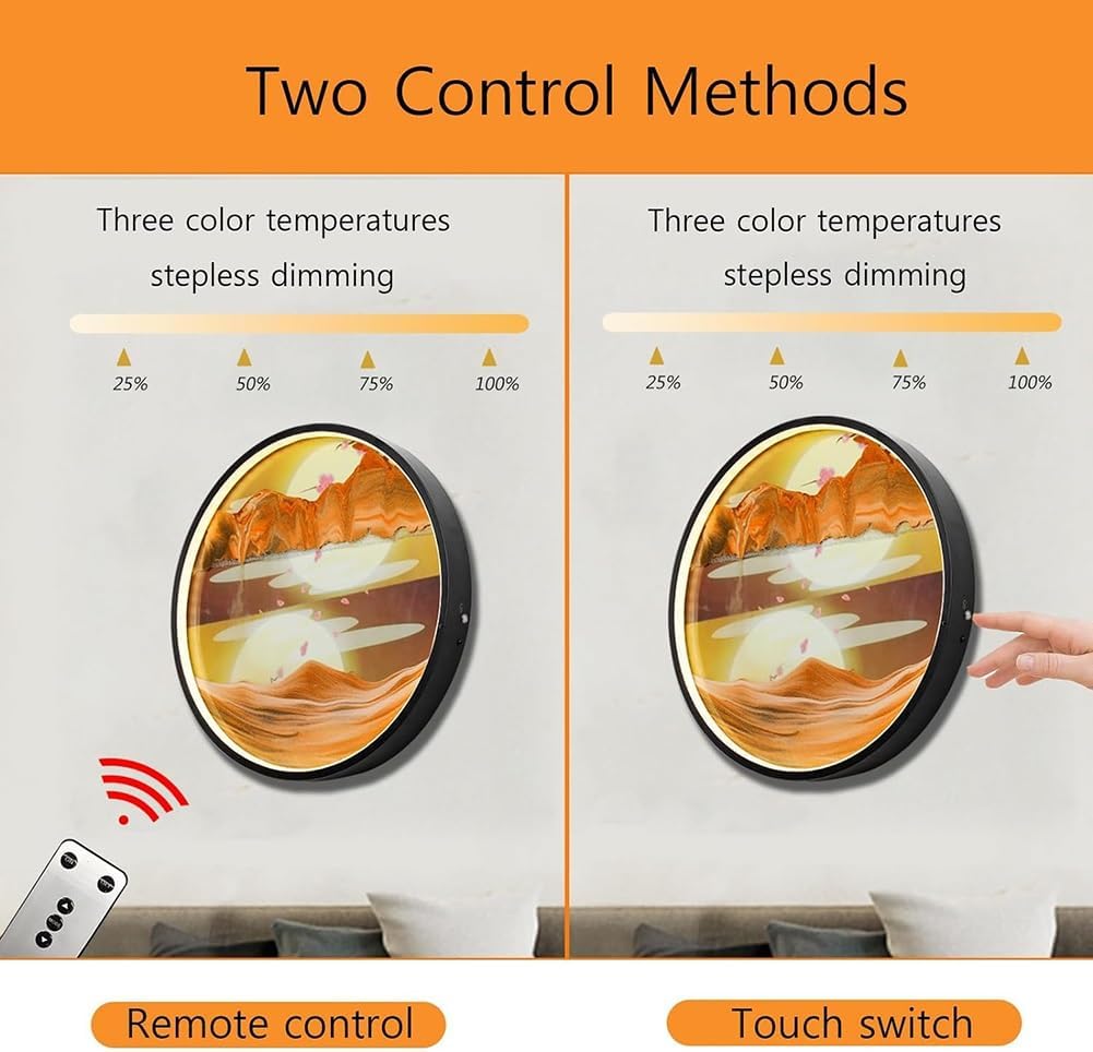 GeRRiT 16.3" Moving Sand Art Picture with Light, Wall Mounted Moving Sand Art 3 Color Temp Dimming USB Port Sand Art Liquid Motion, for Home, Office, Restaurant Decorations,A (Color : A)