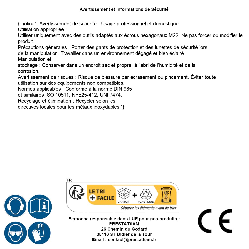 D-Work, 25 Dadi esagonali con anello in nylon, M22 mm, DIN 985, in acciaio inox A4