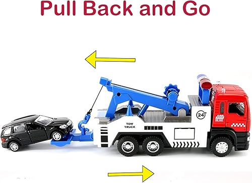 Miniatura 3 de JOYINUS Camión de remolque de juguete de metal fundido a presión con auto de tracción en miniatura con sonido y luz para niños (con 5 señales de