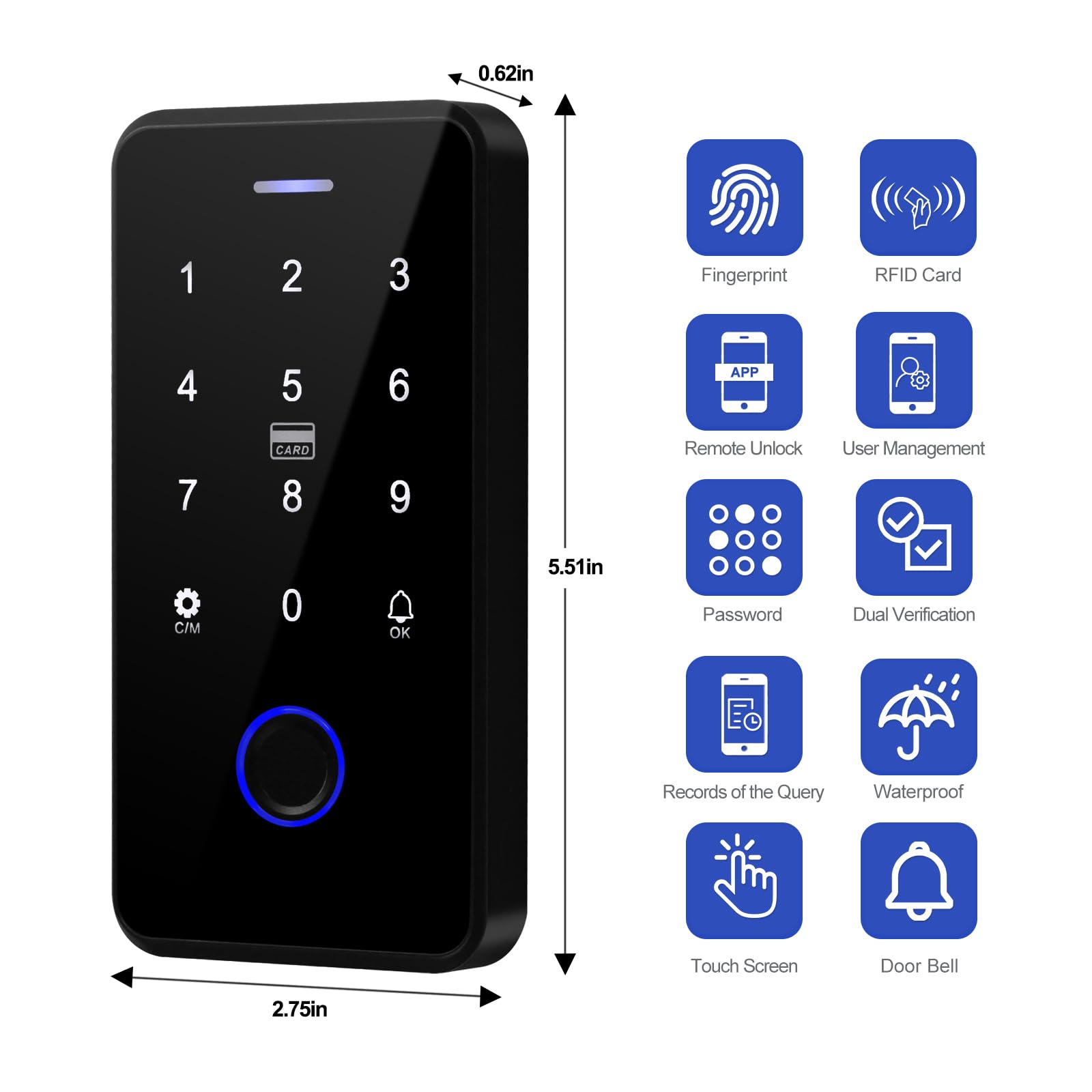 Tuya - Kit de sistema de control de acceso inteligente - Unidad de control de acceso de teclado retroiluminado, bloqueo electromagnético de 180 kg, adaptador de corriente de 12 V/3 A, 10 tarjetas IC