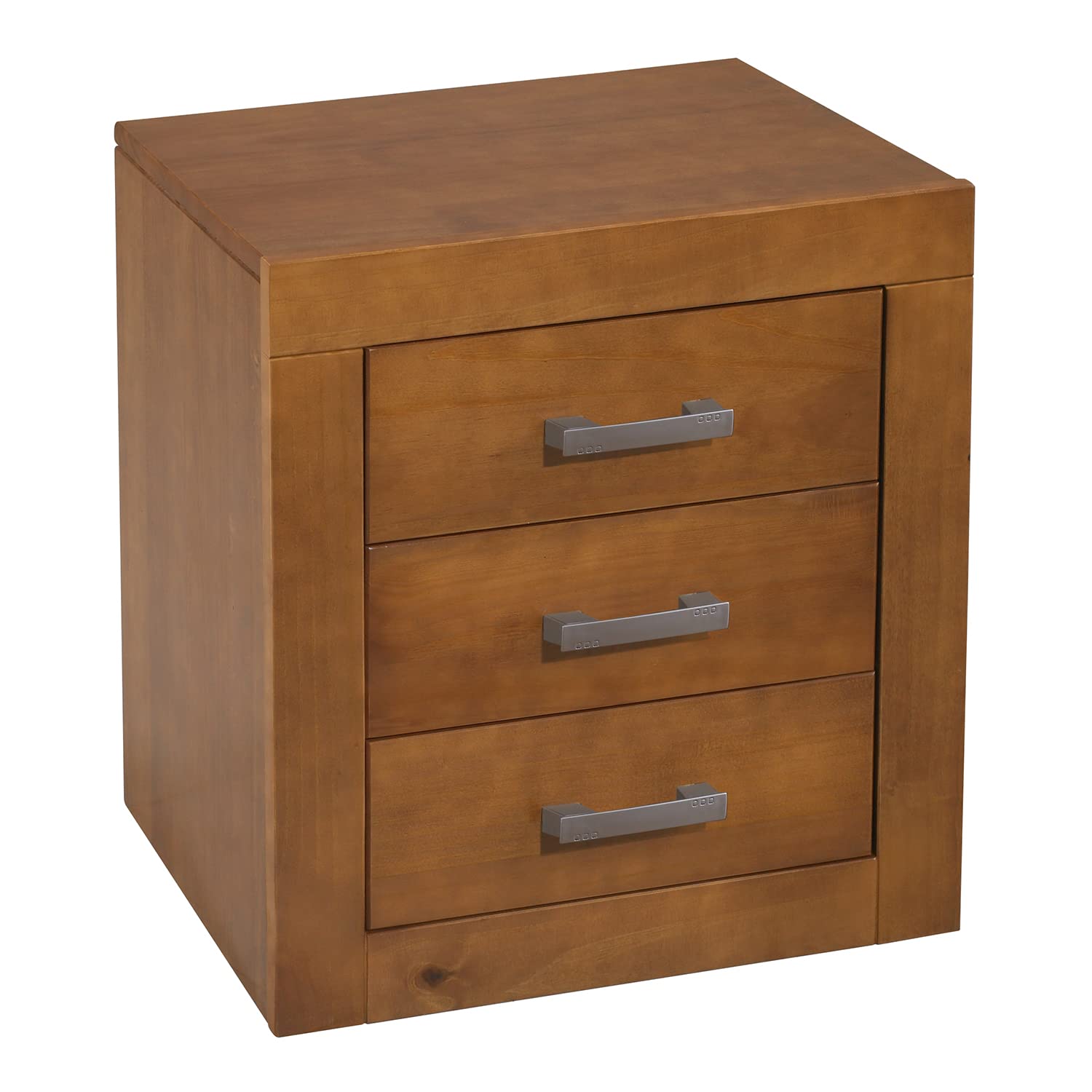 Dogar Moblit Mesita de Noche, Cómoda, Mueble Auxiliar, 3 Cajones en Madera de Pino Macizo Natural,Color Cerezo,Mueble Dormitorio Serie Kynus (Alto 55 × Ancho 50 × Fondo 35 cm) Robusta y Resistente