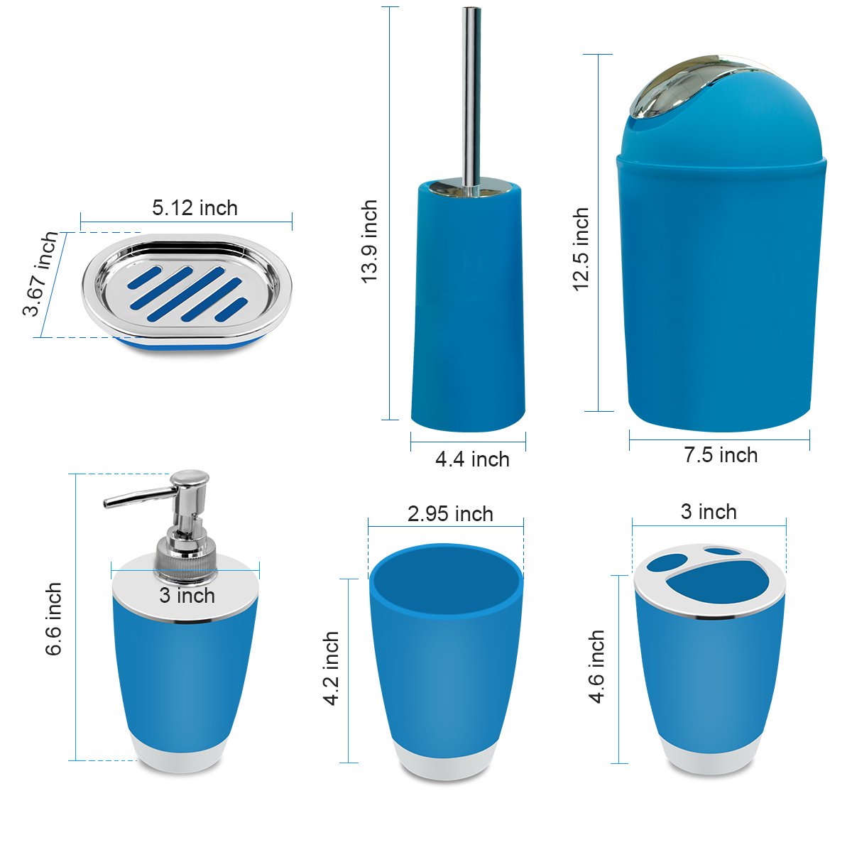 Juego de accesorios de baño, juego de regalo de plástico de 6 piezas, soporte para cepillo de dientes, vaso para cepillo de dientes, dispensador de jabón, jabonera, soporte para cepillo de inodoro,