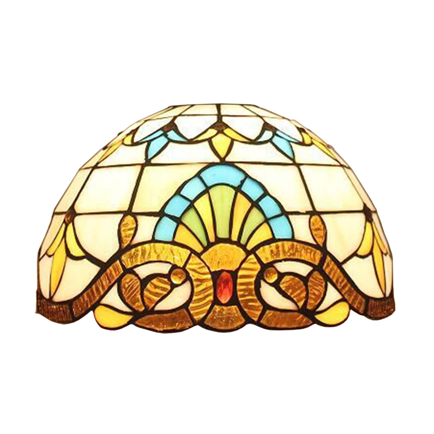 SaryEdge Baroque Lamp Shade Replacement Only 12 Inch Tiffany Stained Glass Lampshades, Vintage Beige Blue Green Mahogany Elegant Light Cover for Arched Floor Lamp Torchiere Lamp Pendan，Beige