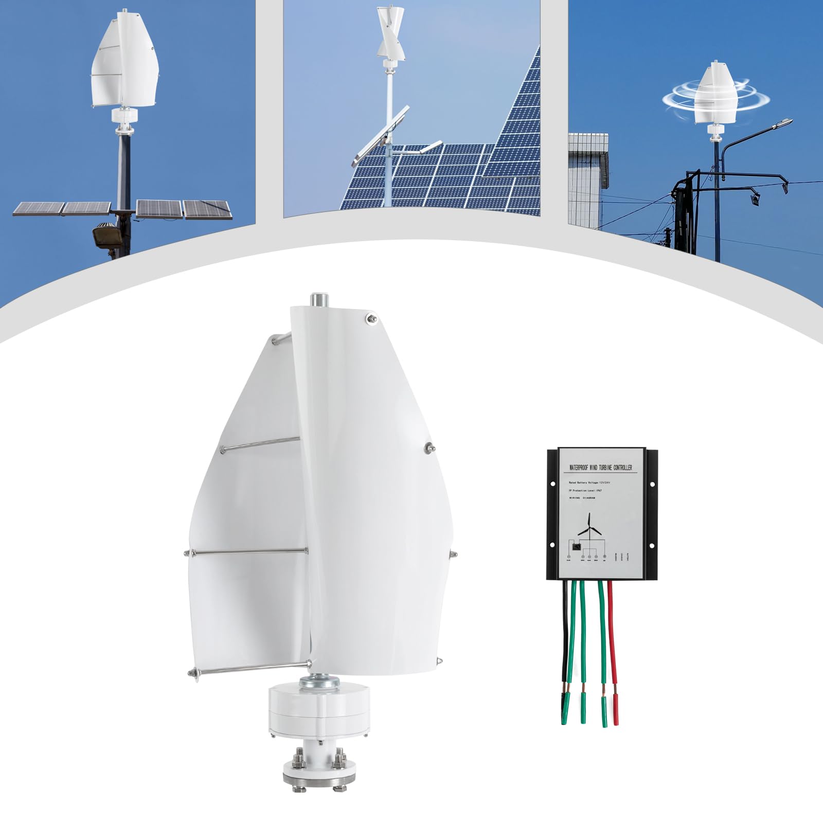 Generatore eolico verticale Helix, 100 W, 12 V/24 V, con controller, silenzioso, IP67, per casa, barca, camper, giardino