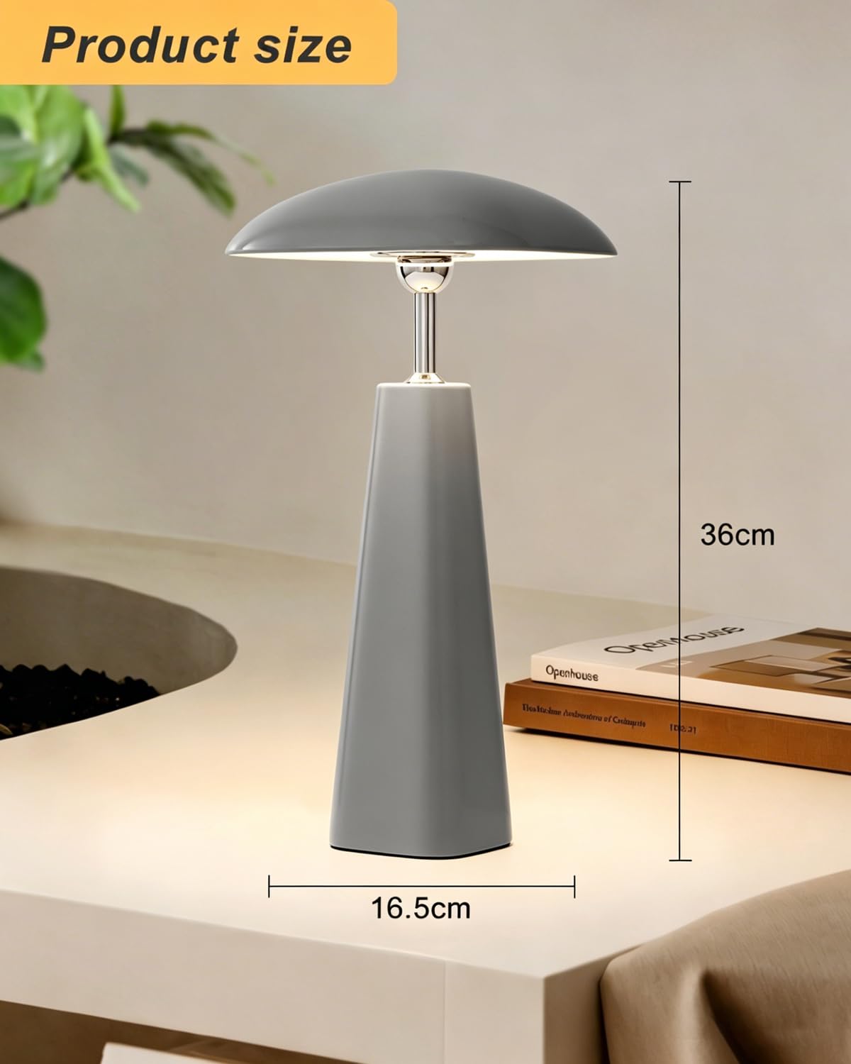 HARPER LIVING Lampada da tavolo ricaricabile, a forma di fungo, con funzione magnetica, dimmerabile, portatile, a batteria, per camera da letto, soggiorno, casa, ufficio, camera dei bambini (grigio