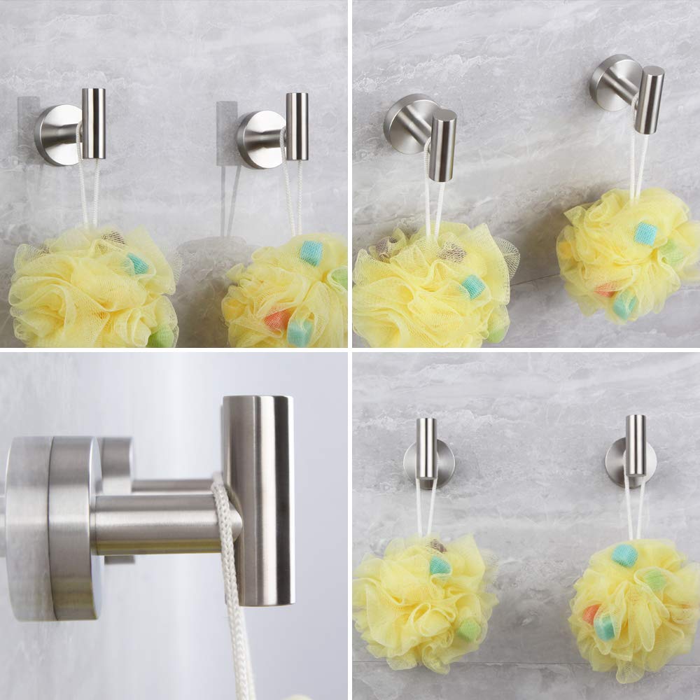 Lot de 2 crochets pour porte-serviettes en acier inoxydable brossé pour salle de bain, garage, hôtel, armoire, armoire, peignoir, crochet mural rond pour cuisine robuste
