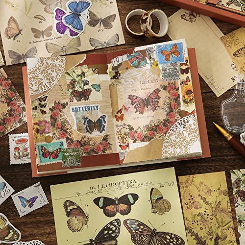 Image of emmoolife Vintage Aesthetic Scrapbooking Supplies Kit, Flowers Botanical Bullet Junk Journal Kit with Journaling Supplies, Tweezers, A6 Grid Notebook,Stationery,Sticker, Birthday Craft Gift for Adult