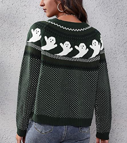 Image of chouyatou Women's Vintage Fair Isle Ghost Pattern Crewneck Knitted Pullover Sweater
