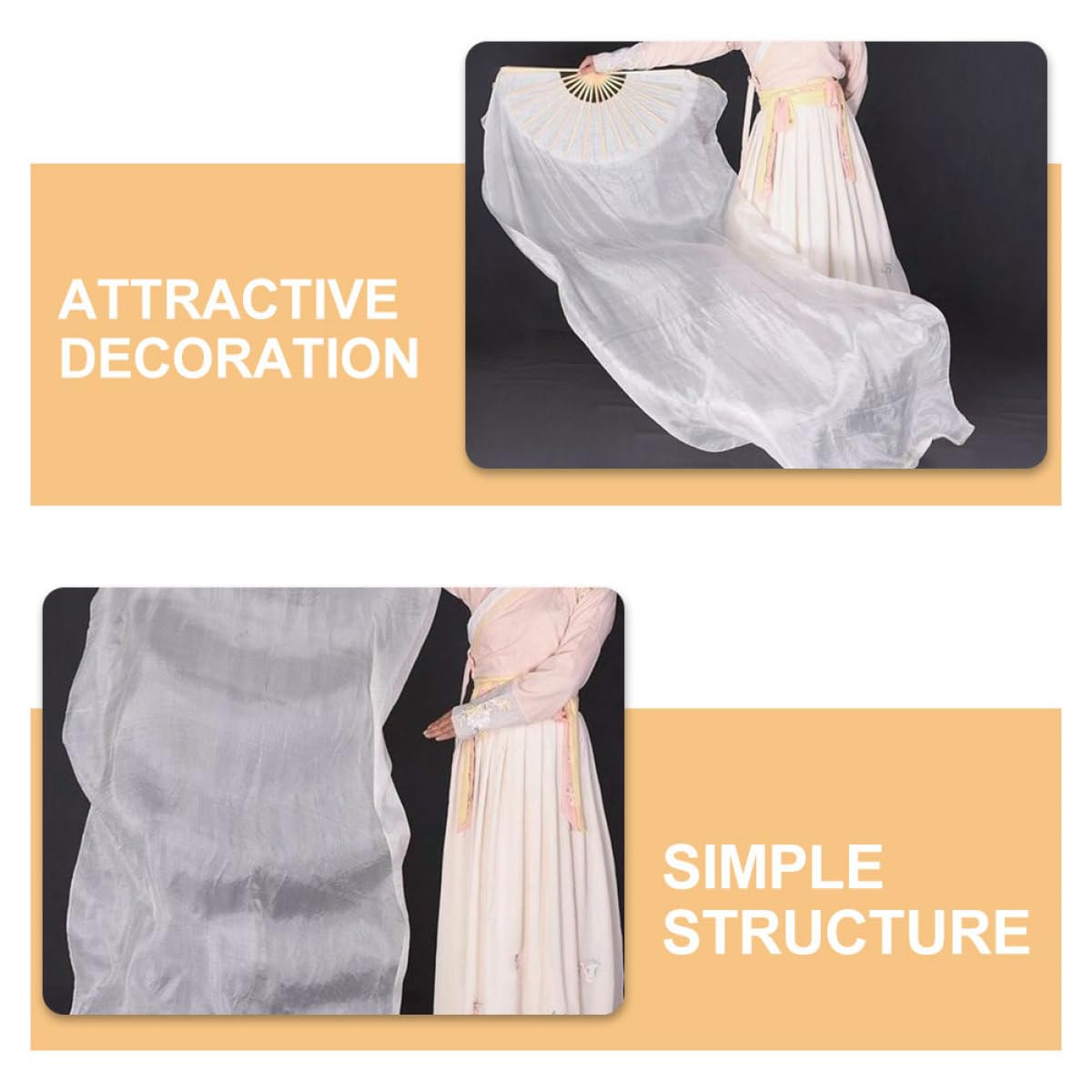 DOITOOL Abanico de Baile Plegable de Tela y Madera Blanco, Ligero y Decorativo, Adecuado para Danza del Vientre y Baile en Plaza, Diseño Delicado y Uso Versátil