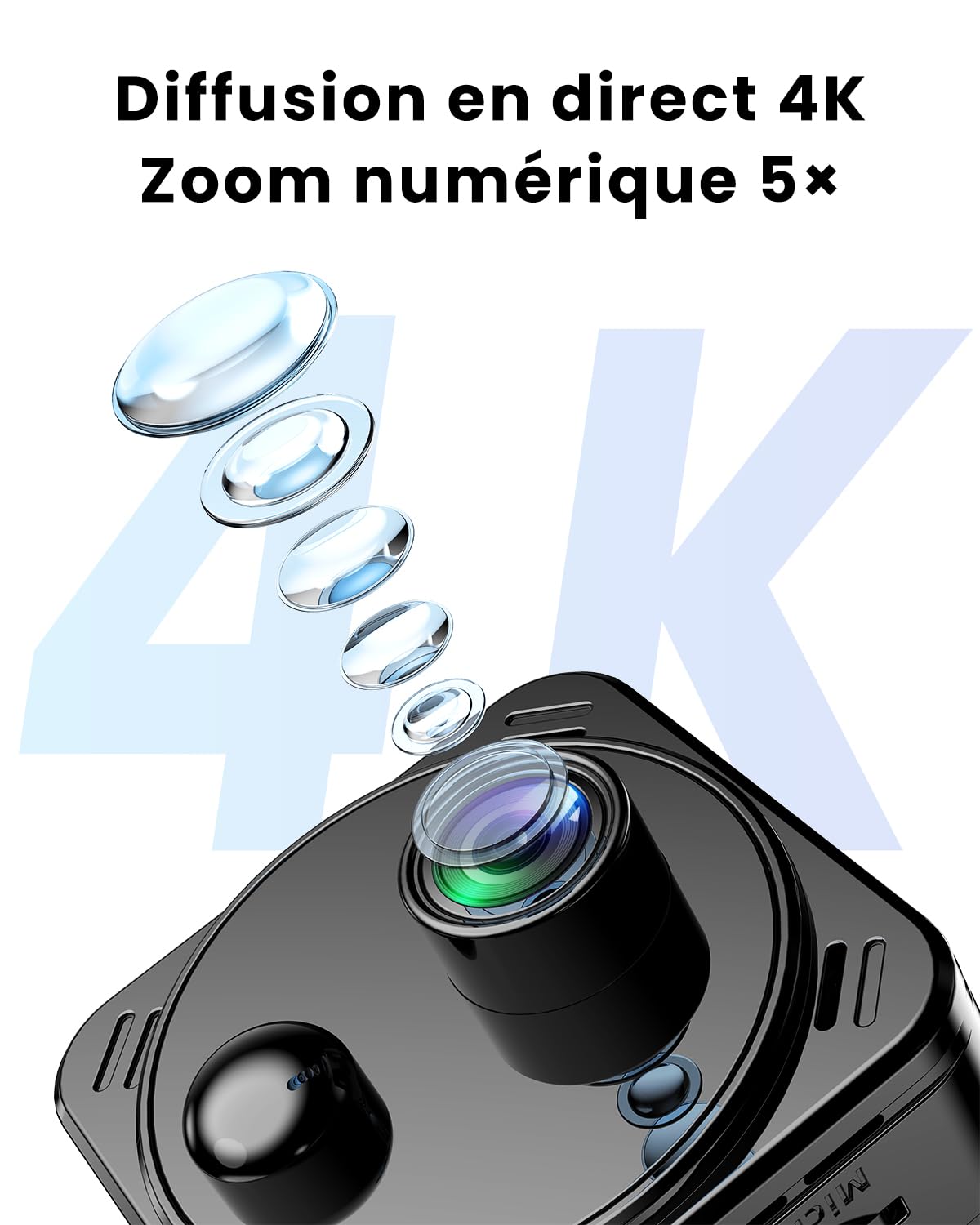 Mini caméra espion cachée 4K 2,4 G/5 G WiFi sans fil avec vision nocturne, détection de mouvement AI, stockage Cloud et SD, longue durée de vie de la batterie