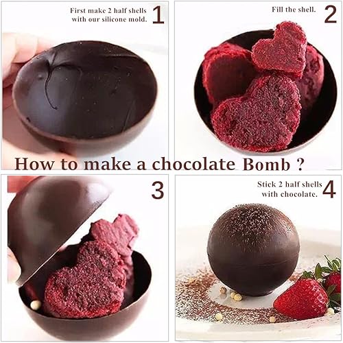 Miniatura 5 de JOERSH Molde de bomba de chocolate caliente, 3 moldes redondos de silicona de media esfera para hornear pasteles, dulces, gelatina, mousse