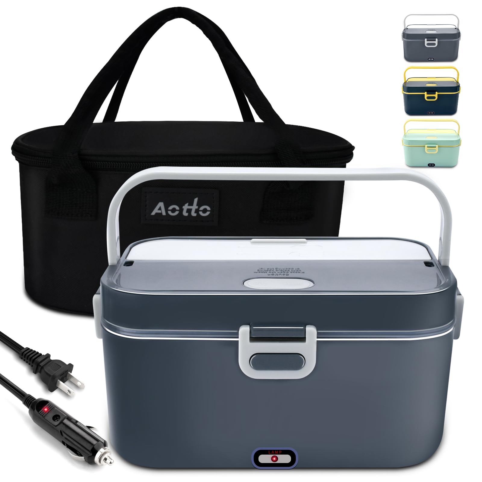 AottoElectric-Lunch-Box-Portable-Food-Warmer: 90W Heated Lunch Box for Adults 2L Stainless Steel Fast Heating Food Heater for Car, Truck, Work, Travel,12/24/110V Lonchera Electrica Portatil, Grey