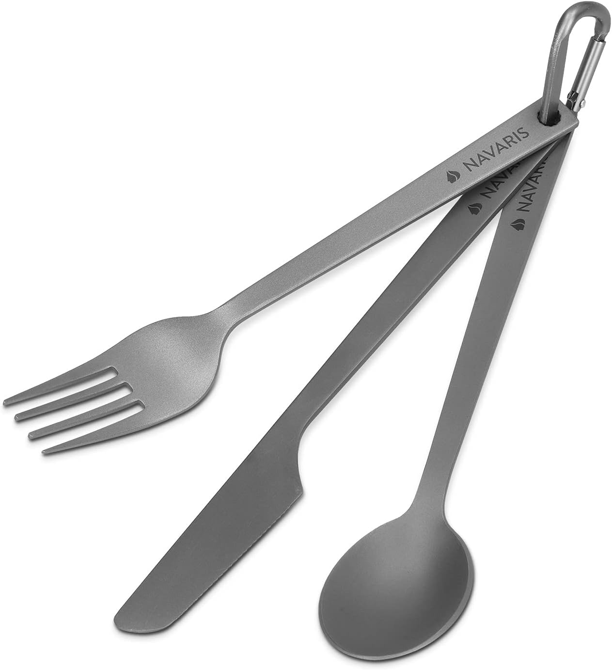 Navaris Titanium Camping Cutlery Set - Lightweight Camping Utensils for One - Knife, Fork and Spoon with Carabiner Clip and Case for Hiking and Travel : Sports & Outdoors