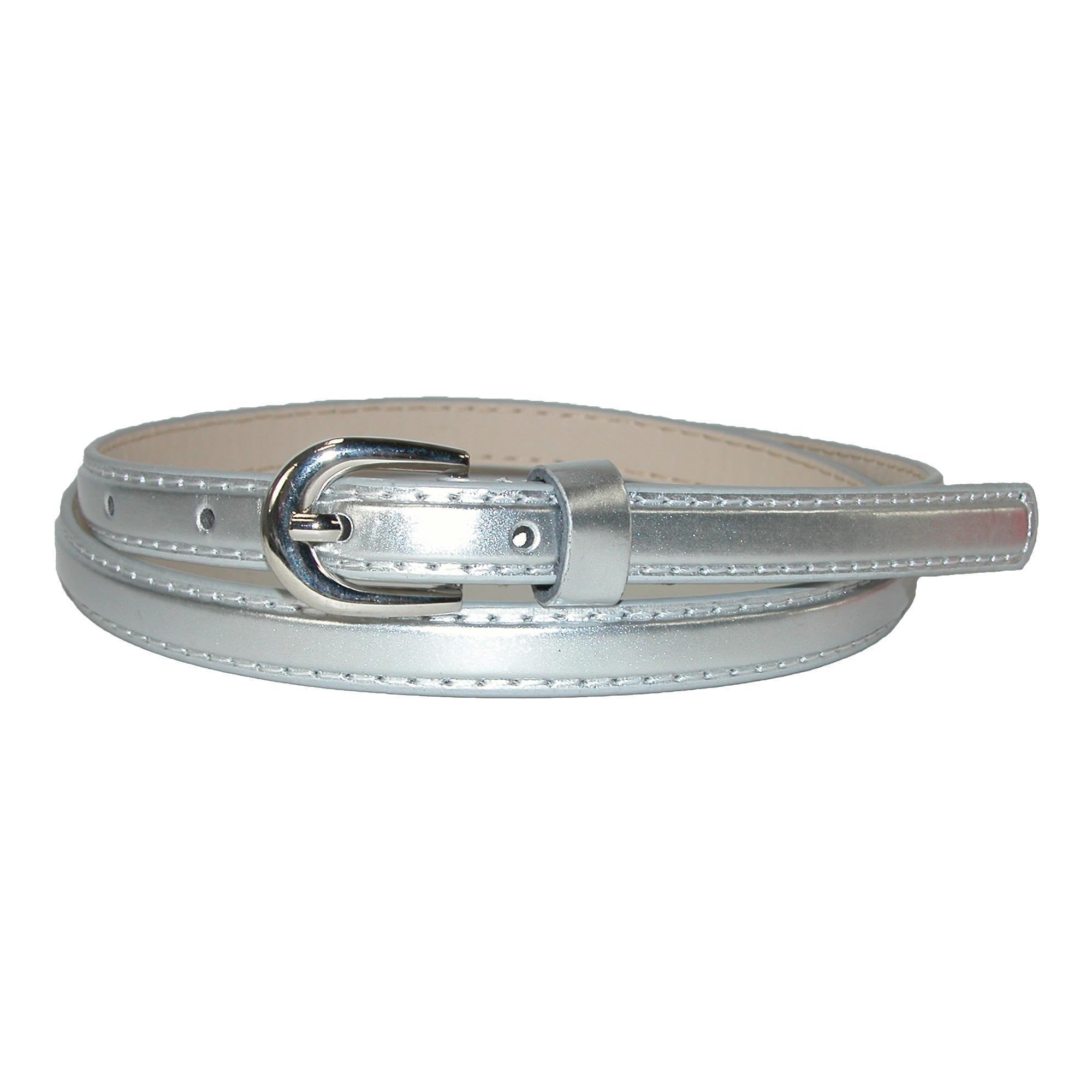 CTM Women's 1/2 Inch Skinny Dress Belt Patent Faux Leather, Large, Silver
