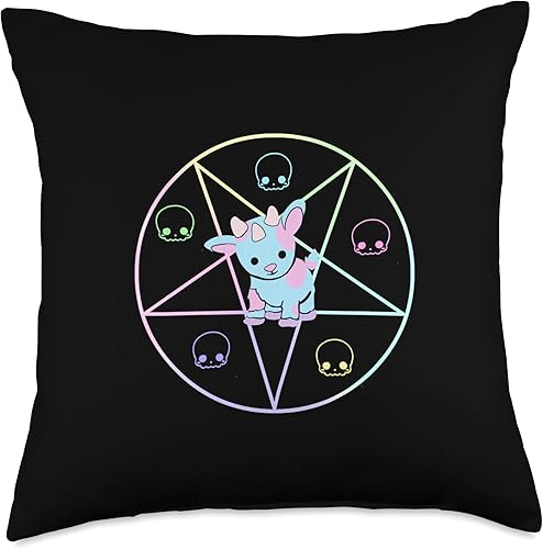 Pastel Goth Creepy Kawaii Cute Creepy Baphomet Almohada de tiro 18x18, multicolor
