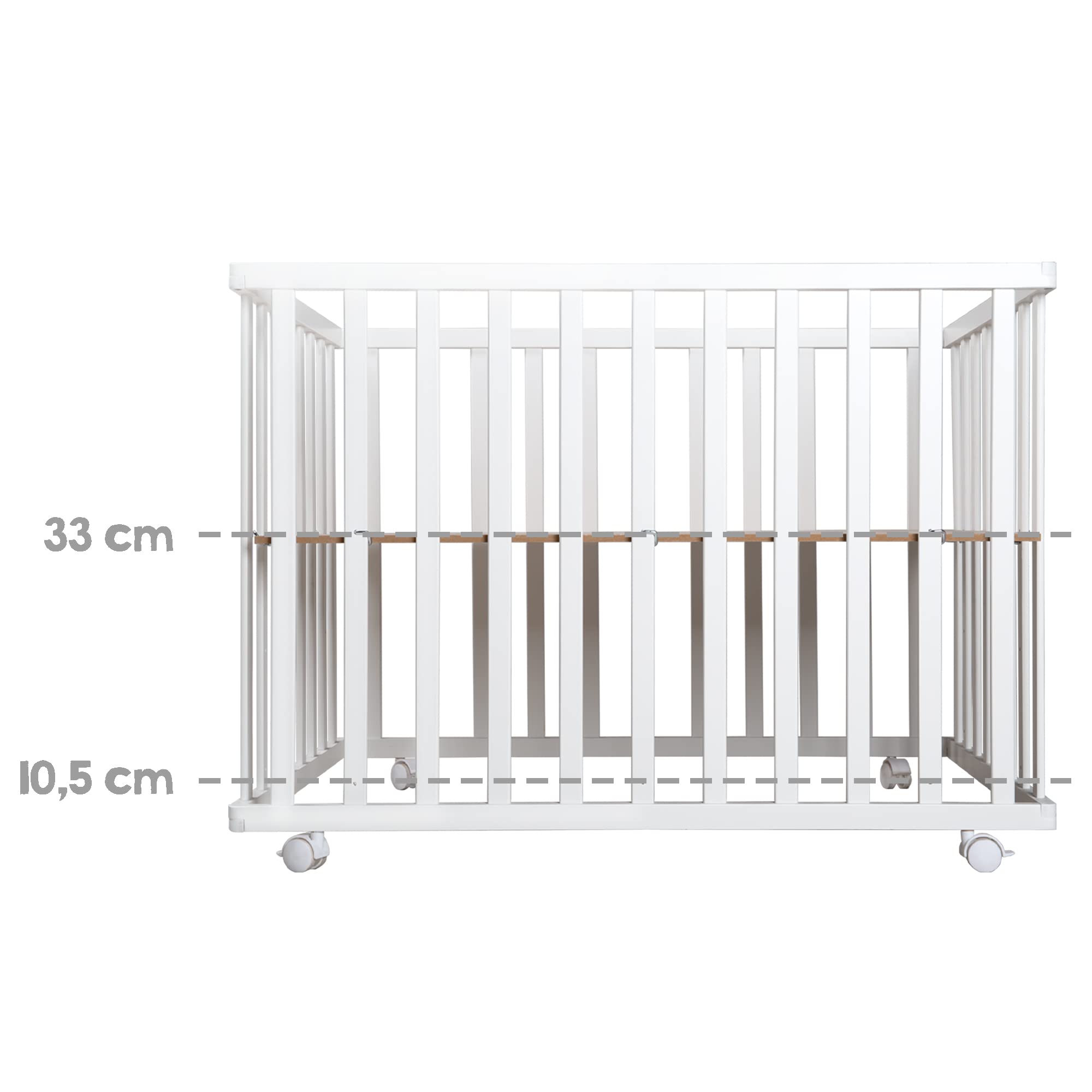 roba Laufgitter klappbar 75 x 100 cm - Platzsparender und faltbarer Baby Laufstall - Mobiles Krabbelgitter inkl. Rollen - 2-fach höhenverstellbar - Holz weiß