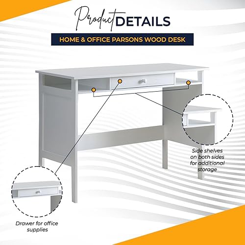 Miniatura 3 de Kings Brand Furniture Hogar y oficina Parsons Escritorio de madera con cajón, color blanco