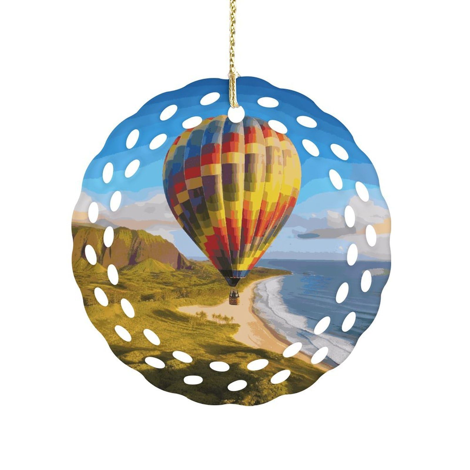 Btcowzrv Style Hawaii Hot Air Balloon Ceramic Ornament,Round Ornaments With Hole Easy To Hang,Hanging Ornament For Wedding Party Home Window Garden Christmas Day Decor
