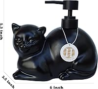 Vista 6 de Dispensador de jabón líquido negro, gato de cerámica, jabón líquido de lavado recargable, jabón de manos para baño y cocina