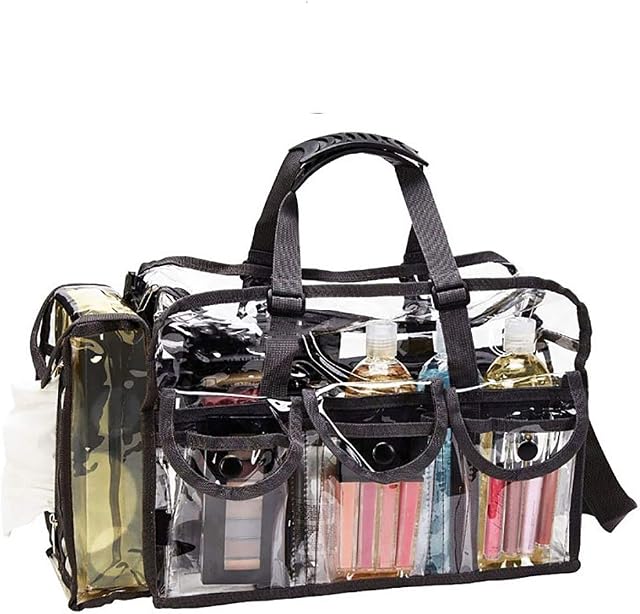 Large Clear Toiletry Bags Makeup Bags Tote Bags Shoulder Strap Adjustable with 6 External Pockets, for Women Men, Travel, Beach, Makeup,Toiletry (Clear,XL)