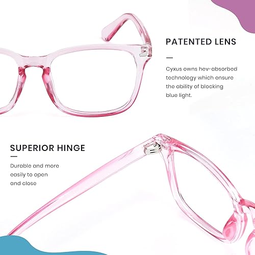 Miniatura 3 de Cyxus - Gafas de computadora con bloqueo de luz azul patentadas, anti UV 400, alivia la tensión digital sobre los ojos, marco cuadrado clásico, azul
