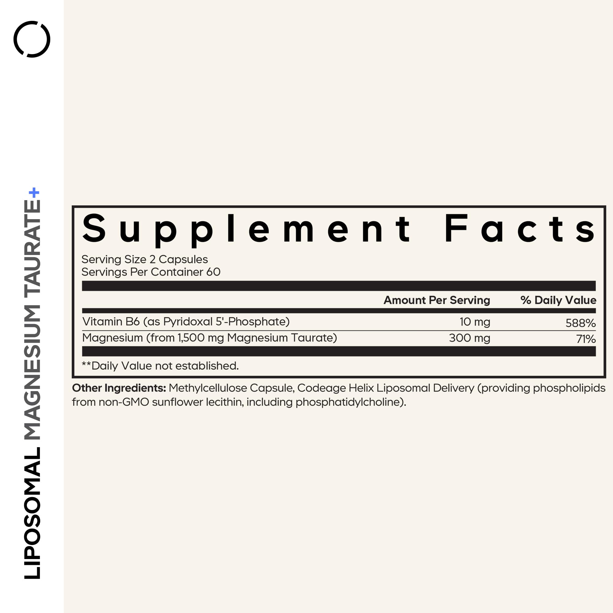 Codeage Liposomal Magnesium Taurate+ Supplement - Magnesium Taurate, Vitamin B6 as Pyridoxal 5-Phosphate, 2-Month Supply - Liposomal Delivery, Vegan, Non-GMO, Gluten-Free, 120 Capsules — Amazon image 2