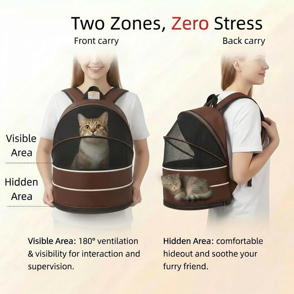 Dog Backpack Carrier for Small Dogs - Cat Carrier Backpack, Pet Tent for Indoor and Outdoor Cats, Collapsible Breathable Lightweight Cat Travel Supplies Accessorie for Shopping Travel Vet-Coffee