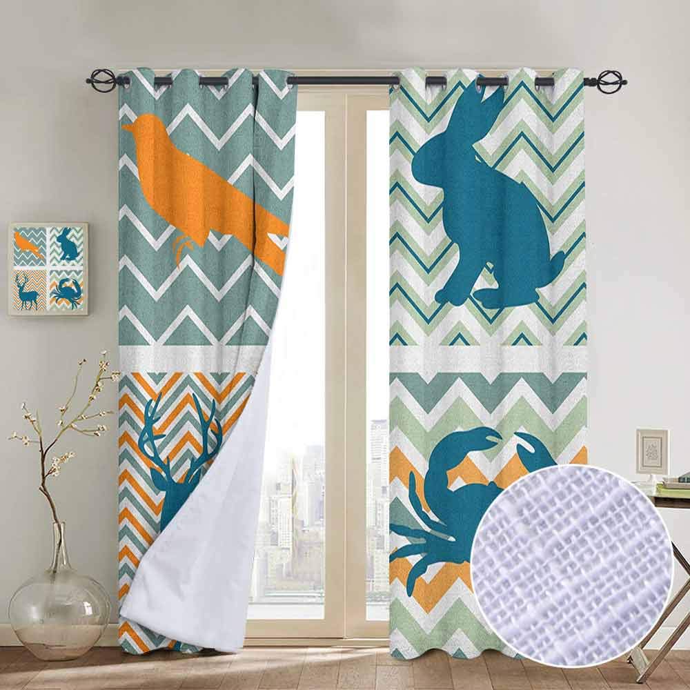 NUOMANAN Bedroom Curtains Cartoon Baby,Crab Elk Bunny Rabbit Orange Bird Silhouettes for Kids Playroom Nursery Image, Multicolor,Thermal Insulated Room Darkening Window Shade 52"x72"
