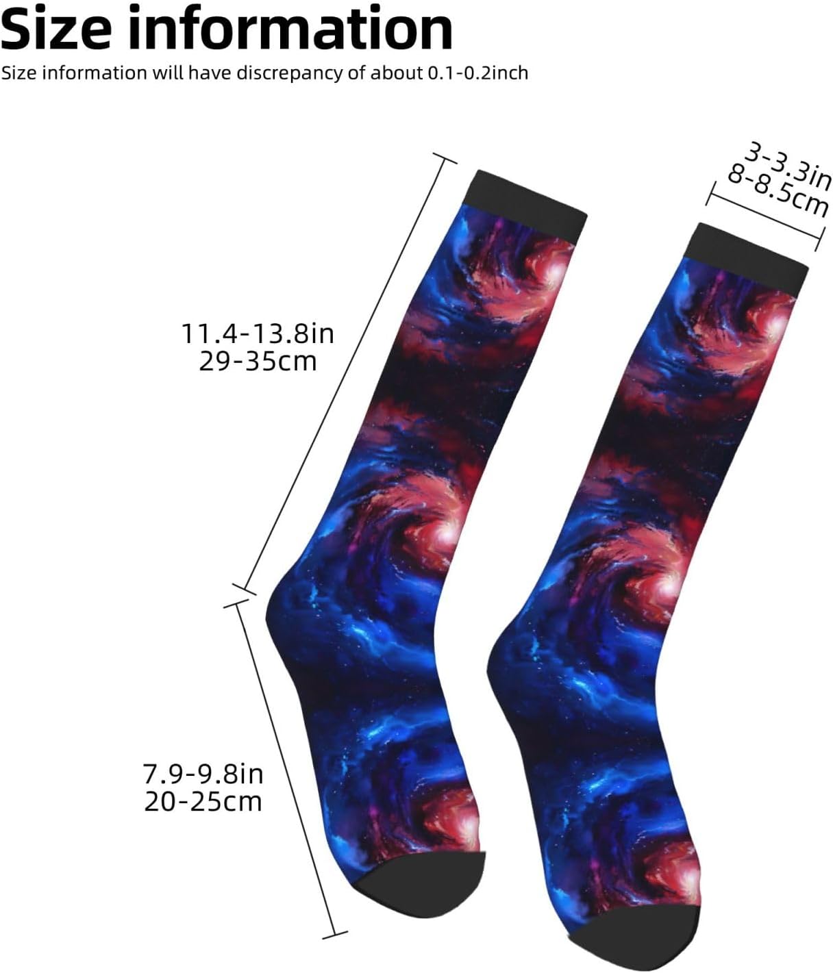 Red Blue Galaxy Print Breathable Crew Neck Athletic High Socks,Suitable For Sports,Running,And Travel.