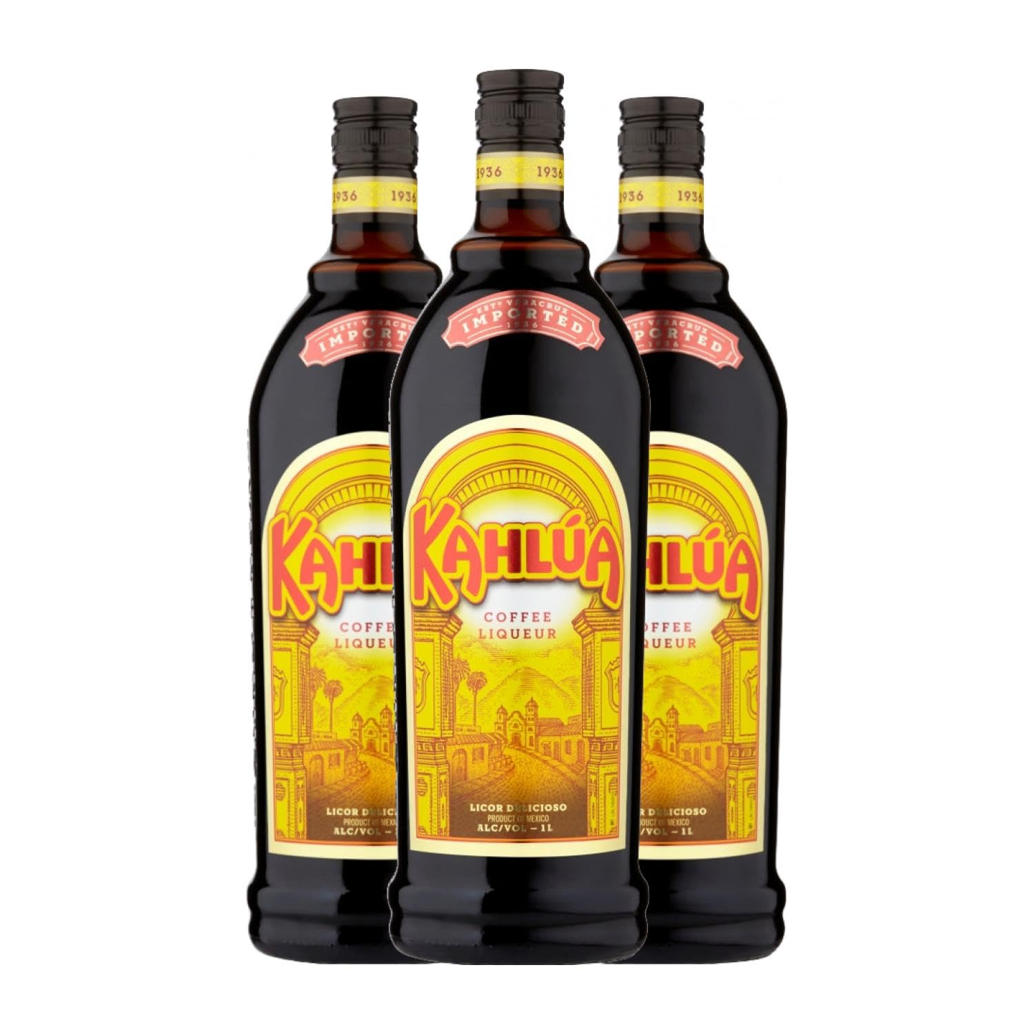 Licores Kahlúa Licor de Café Botella Misil 1 L (Caja de 3 Botella Misil de 1 L)
