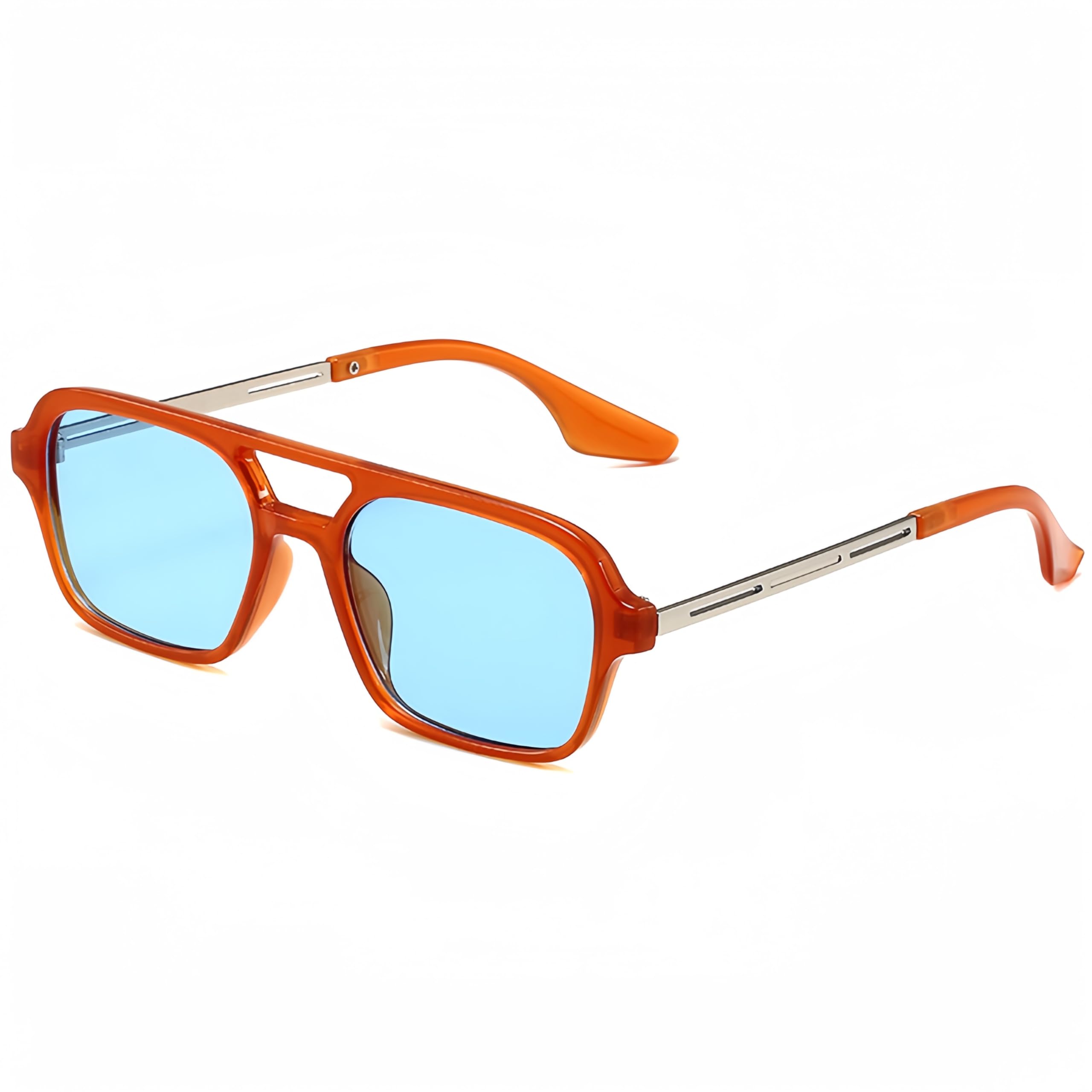 WDZAYXC Retro Square Sunglasses for Womens Mens Vintage 70s Double Bridge Sunglasses