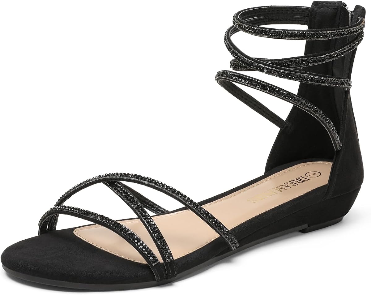 DREAM PAIRS Sandalias planas con tiras para mujer