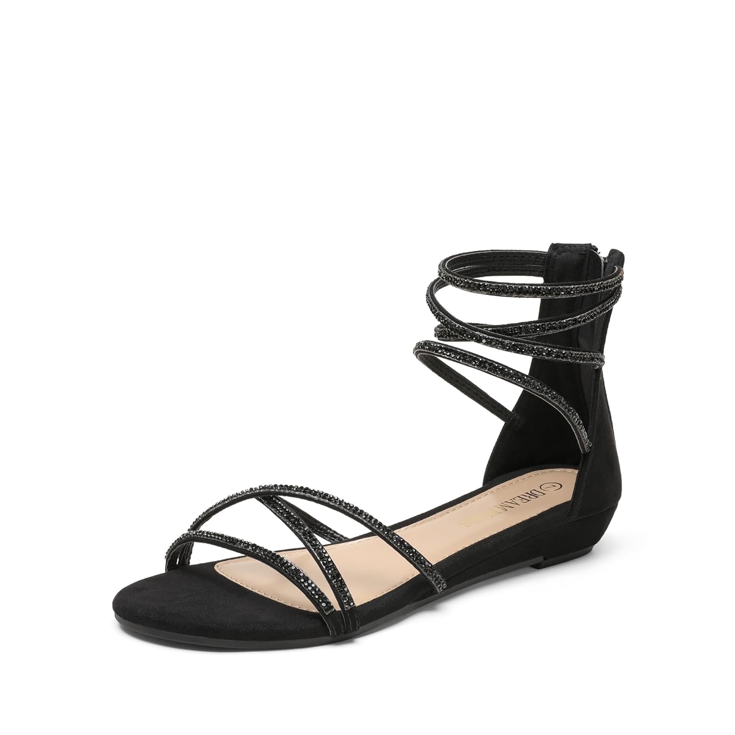 DREAM PAIRS Womens Ankle Strap Flat Sandals Summer Dressy Strappy Gladiator Rhinestones Sandals