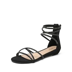 DREAM PAIRS Womens Ankle Strap Flat Sandals Summer Dressy Strappy Gladiator Rhinestones Sandals