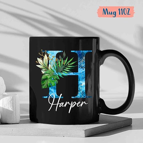 Miniatura 4 de Taza personalizada con nombre e inicial, taza con nombre personalizado para mujeres y hombres, taza de café con nombre, diseño floral, taza con