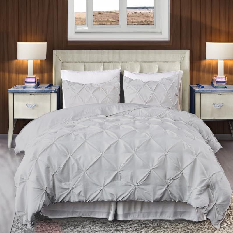 EASYCOT 800TC Diamond Pintuck Duvet Cover Set Egyptian Cotton 3 Piece Duvet Cover Set Single Size Pinch Pleat Comfortable Hotel Quality Bedding set (Silver Grey) — image 1