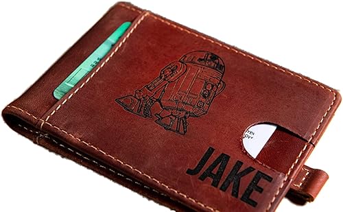 Cartera personalizada inspirada en Star Wars, delgada, con bolsillo oculto, de cuero envejecido, cartera con llave de cedro Left Coast Original