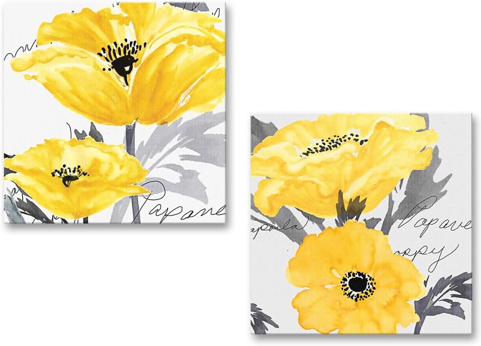 Genius DecorGray Yellow Flower Floral Canvas Wall Art Modern Prints (Yellow)