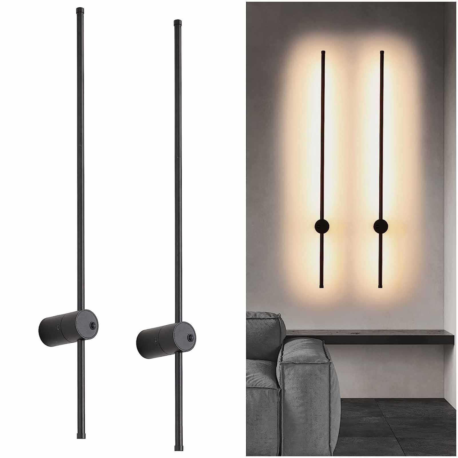 LED Wall Lights Battery Operated, USB Rechargeable Wall Light with Switch, 360° Rotation Wall Sconces for Living Room, Bedroom (2 Pack)