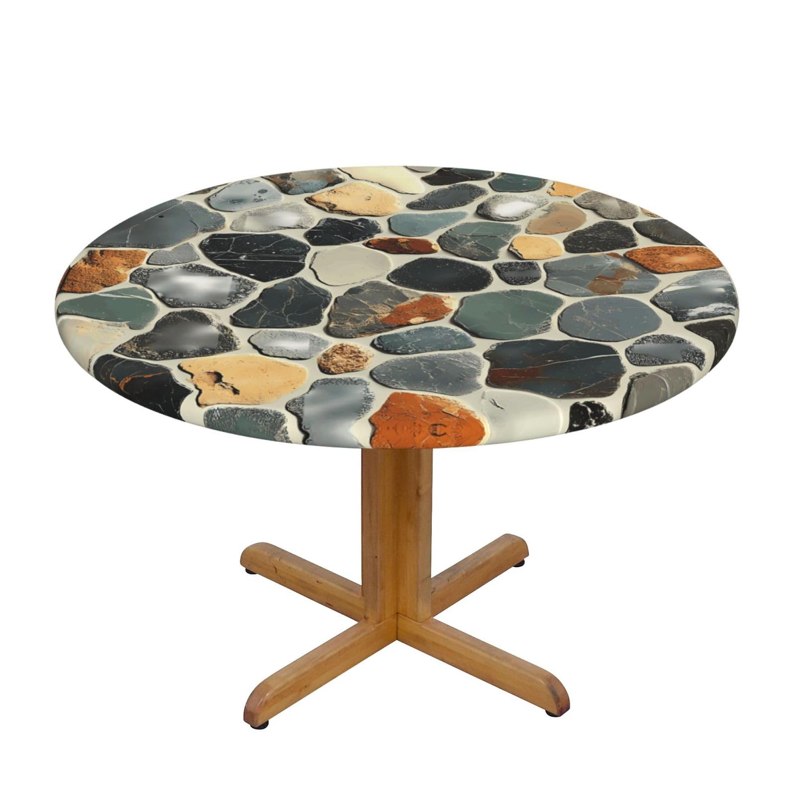 X psblty Terrazzo Marble Pastel Round Tablecloth Elastic Fitted Table Cover Waterproof Table Cloth for Dining Table Kitchen Decor
