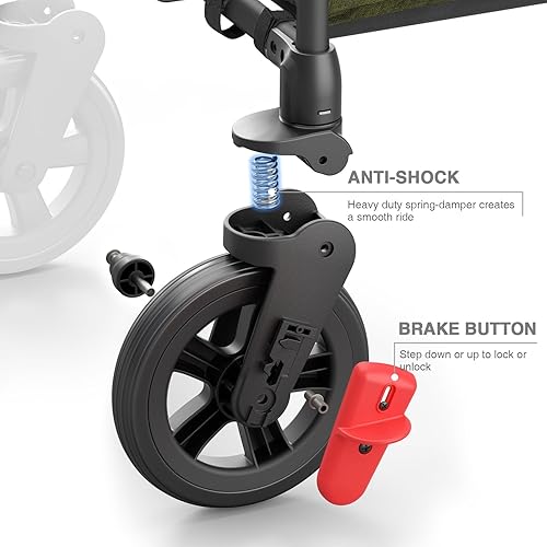 Miniatura 3 de EVER ADVANCED Carro plegable para dos niños y carga, plegable con barra de mango ajustable, toldo extraíble con arnés de 5 puntos, verde