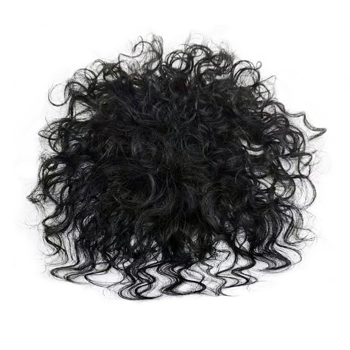 Breathable Elastic Curly Wave Human Hair Topper Clip in Silktop Replacement Hair Pieces for Women with Thinning Hair Add Volume Black