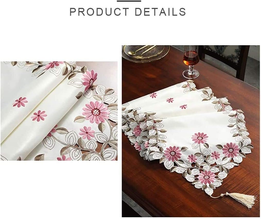 Handmade Simple Pack of Rectangular Table Runners for Wedding Party Event Banquet Dinning Table Christmas and New Year Decoration White Lace Embroidered Table Runner ( 40*200cm)